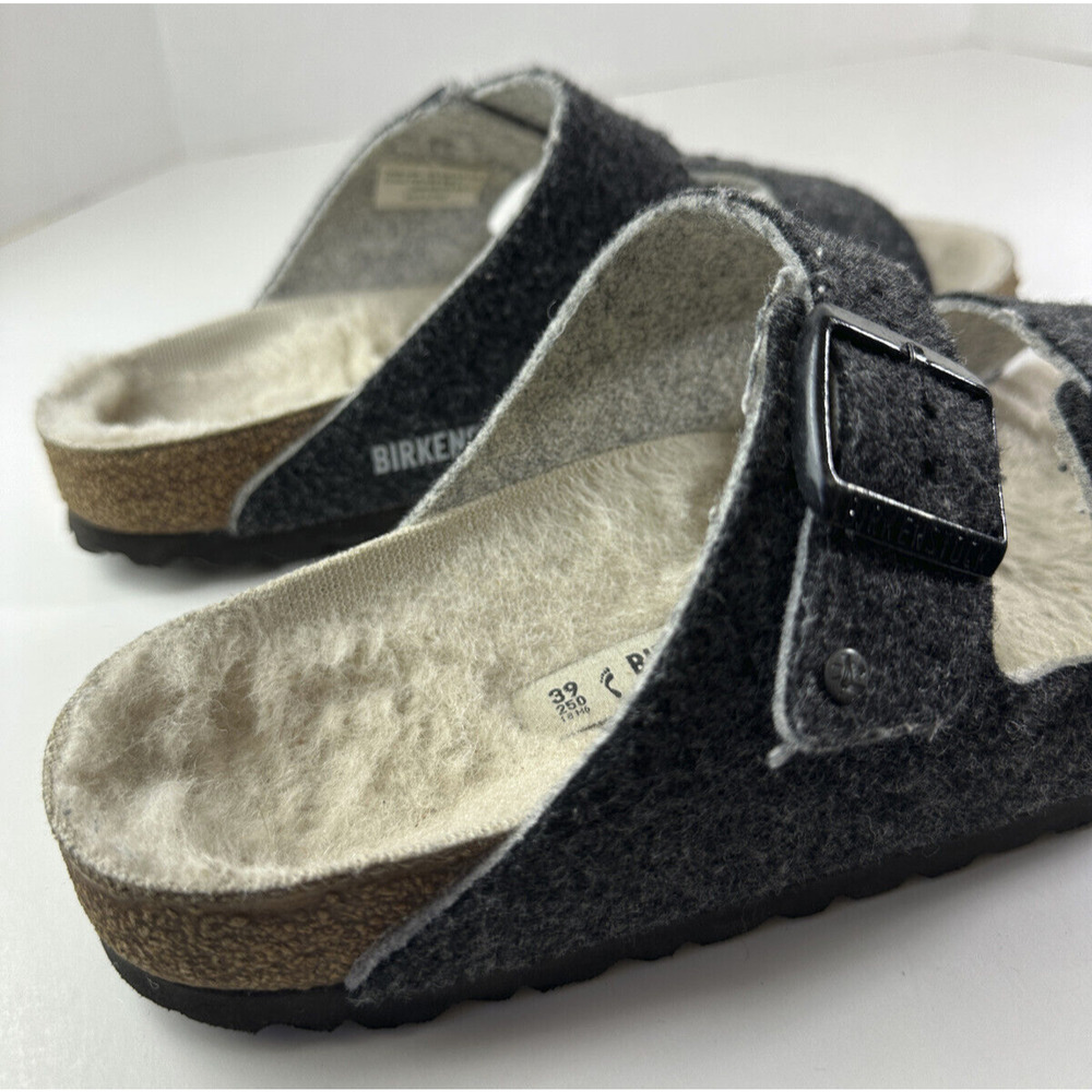 Birkenstock Arizona Shearling Sandal Charcoal Gray Cork Suede Women's 39 Size 8 - Picture 8 of 16